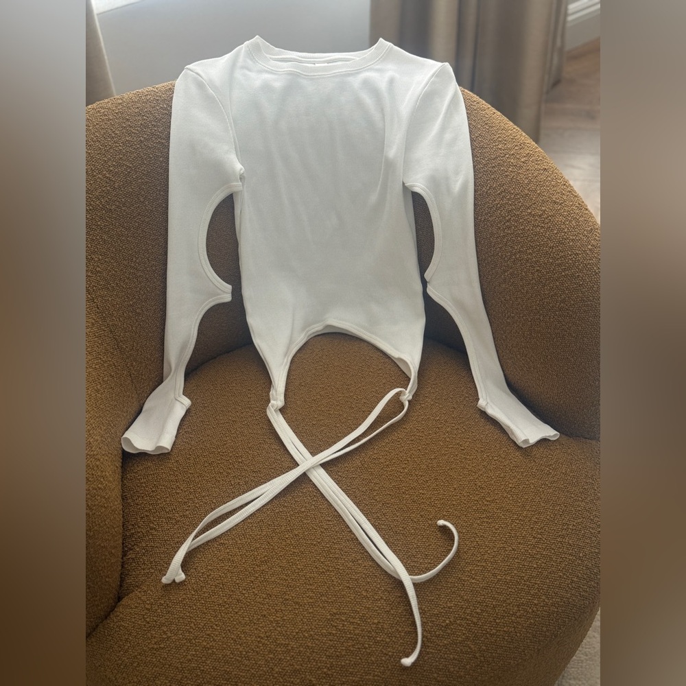Dion Lee White Long Sleeve Cutout Tie-Front Top